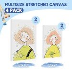 FUMILE Stretched Canvas for Painting, Canvases for Painting Multi 4 Pack 5x7,8x10 (2 of Each), Cotton Primed Acid Free Blank Canvases for Painting for Oil Paint, Acrylic Paint, Gouache and Tempera.