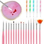 22 Pcs Nail Art Brushes Set, 1 Pcs Resin Nail Art Palette, 15 Pcs Nail Art Brushes, 5 Pcs Nail Art Dotting Pens, 1 Pcs Cosmetic Makeup Spatula Stirring Rod, Nail Design Tools for Nail Art Home Salon