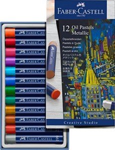Faber-Castell Metallic Oil Pastels Set: 12 Colors, Oil Pastels Art Supplies for Artists, Teens and Adults, Art Crayon Drawing Supplies