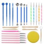 Dotting Tools Kit for Clay, Nail Art, Air Dry Clay, Sculpting Painting Embossing Scoring Modeling, Ball Stylus Pen, Rock, Silicone, Langqun