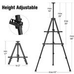 Art Painting Artist Easel Stand, Portable Adjustable Aluminum Metal Tripod Display Easel with Bag, Height from 17 to 66 inch for Table-Top/Floor Drawing and Displaying, Black