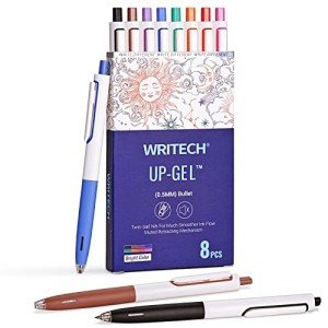 WRITECH Retractable Gel Ink Pens: Multicolor 0.5mm Fine Point Pen No Smear & Bleed for Journaling Sketching Drawing Notetaking Extra Smooth Writing Silent Click Pen Set Up-Gel 8ct