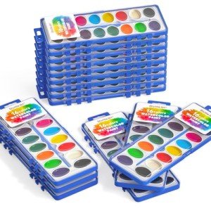 Shuttle Art 16 Colors Watercolor Paint Set Bulk, 15 Pack, Watercolor Paint Set with Paint Brushes for Kids and Adults, Washable Paint for Classroom, Parties, Kindergarten and Art Activities