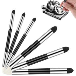 6 Pcs Artist Blending Sponge Pen Dual Tip Reusable Drawing Art Soft Pastel Blending Tools Washable Rubbing Sponge Brush Sketch Wipe for School Student Professional Sketch Lightening Highlight