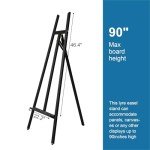 Somime A - Frame Wooden Display Easel - Adjustable Lyre Beechwood Studio Easel Stand Holding Canvas Up to 90", Inclinable Artist Floor Painting Easel for Artwork Painting, Black