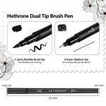Hethrone Black Markers for Drawing - Brush Pens with Felt Tips for Artists - Calligraphy Pens, 12 Pack
