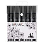 Hethrone Black Markers for Drawing - Brush Pens with Felt Tips for Artists - Calligraphy Pens, 12 Pack