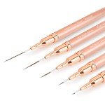 Komall Metallic Nail Art Brushes, 5Pcs Liner Brush Set, UV Gel Polish Painting Art Design Pen for Long Lines, Thin Details, Fine Drawing Sizes 4/8/12/20/25mm(Champagne Gold)