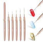 Komall Metallic Nail Art Brushes, 5Pcs Liner Brush Set, UV Gel Polish Painting Art Design Pen for Long Lines, Thin Details, Fine Drawing Sizes 4/8/12/20/25mm(Champagne Gold)