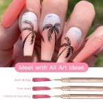 Komall Metallic Nail Art Brushes, 5Pcs Liner Brush Set, UV Gel Polish Painting Art Design Pen for Long Lines, Thin Details, Fine Drawing Sizes 4/8/12/20/25mm(Champagne Gold)