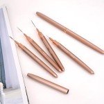 Komall Metallic Nail Art Brushes, 5Pcs Liner Brush Set, UV Gel Polish Painting Art Design Pen for Long Lines, Thin Details, Fine Drawing Sizes 4/8/12/20/25mm(Champagne Gold)