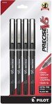 Pilot, Precise V5, Capped Liquid Ink Rolling Ball Pens, Extra Fine Point 0.5 mm, Black, Pack of 4