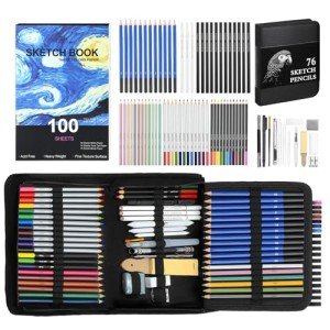 76PCS Art Supplies Sketching Kit with 100 Sheets 3-Color Sketchbook, Drawing Pencils Include Graphite Colored Charcoal Watercolor & Metallic Pencils, Drawing Kit Gifts for Kids Adults Beginner Artists