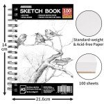 FIXSMITH 5.5"X8.5" Sketch Book | 100 Sheets (68 lb/100gsm) Sketchbook| Acid Free Drawing Paper | Spiral Bound Artist Sketch Pad | for Kids, Beginners, Artists & Professionals | Bright White