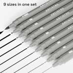 ARTISTRO Set of 9 Fineliner Pens - Black Micro Pens with Ultra Fine Tips for Drawing, Sketching, Writing, Journaling and Technical Illustration - Waterproof Archival Ink