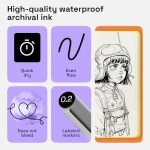 ARTISTRO Set of 9 Fineliner Pens - Black Micro Pens with Ultra Fine Tips for Drawing, Sketching, Writing, Journaling and Technical Illustration - Waterproof Archival Ink