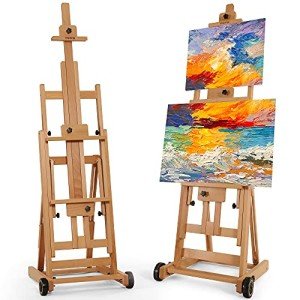 VISWIN Collapsible H-Frame Easel, Hold 1 or 2 Canvas up to 78", Tilting Flat & Adjustable Beech Wood Art Easel for Adults with Wheels, Large Artist Easel Stand for Painting - Natural