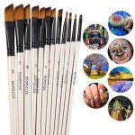 GETHPEN Angular Paint Brushes Nylon Hair Angled Watercolor Pait Brush Set for Acrylics Watercolors Gouache Inks Oil and Tempera(12pcs Pearl White Angled Paintbrush Set)