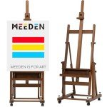 MEEDEN Enlarged Heavy-Duty H-Frame Easel: Artist Solid Beech Wooden Studio Easel - Professional Painting Art Easel Stand with 4 Lockable Wheels & Leveling Bolts - Hold Canvas up to 86" H,Walnut
