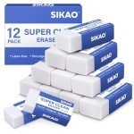 Sikao 12 Pack Pencil Erasers for Kids, White Erasers Bulk, Art Erasers for Drawing Sketching, Office School Supplies Classroom Essentials