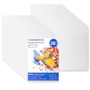 YOURSORTER 28 Pack 5x7 Inch Canvas Boards for Painting, Kids Art Novices Blank Painting Canvases, Gesso Primed Acid-Free 100% Cotton Canvas Panels for Acrylic Oil Watercolor Tempera Paint