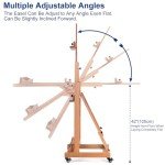 MERRIY Collapsible Extra- Large Versatile Studio H-Frame Easel, Hold 1 or 2 Canvas up to 91",Adjustable Beech Wood Easel for Painting,Movable & Tilting Flat Floor Art Easel Stand for Artists