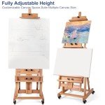 MERRIY Collapsible Extra- Large Versatile Studio H-Frame Easel, Hold 1 or 2 Canvas up to 91",Adjustable Beech Wood Easel for Painting,Movable & Tilting Flat Floor Art Easel Stand for Artists
