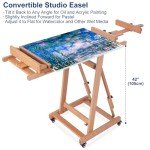 MERRIY Collapsible Extra- Large Versatile Studio H-Frame Easel, Hold 1 or 2 Canvas up to 91",Adjustable Beech Wood Easel for Painting,Movable & Tilting Flat Floor Art Easel Stand for Artists