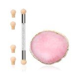 SQULIGT Resin Nail Art Palette with UV Gel Gradient Sponges Pens (White Handle, 4 Pcs Replacement Head), Nail Sponges for Ombre Double Head Brush for Nail Art Manicure DIY Tools