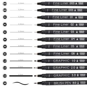 EYEYE Micro Fineliner Pens, Black Drawing Art Pens,12 Archival Pen Waterproof Ink Set Artist Supplies Archival Inking Markers Sketch Outline Pen, Precision Drawing and Sketching Kit