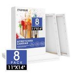 FUMILE 11x14 Canvas for Painting Stretched, 8 Pack White Blank Canvas 11x14, 5/8 in Profile Wood Frame, Primed, Cotton. Paint Canvases for Oil & Acrylic Paint