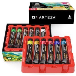 ARTEZA Watercolor Paint Set, 12 Colors in 12 ml/0.4 US fl oz Watercolor Tubes, Non-Toxic Water Color Paint for Adults