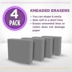 Kneaded Erasers for Artists,Erasers for Drawing Art, Large Size Grey Kneadable Eraser for Drawing Artists, Art Supplies, Art Gum Erasers for Charcoal Pencils, Sketching Supplies (4)