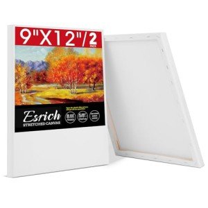 ESRICH Stretched Canvas for Painting, 2 Pack 9x12 Inch Canvas Value Pack,Primed Acid-Free Cotton Blank Canvases, Painting Canvas for Oil & Acrylic Paint.