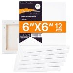 CONDA 6x6 inch Stretched Canvas for Painting, Pack of 12, 100% Cotton, 5/8 Inch Profile Value Bulk Pack for Acrylics, Oils Painting
