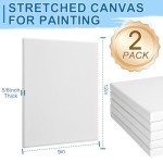 ESRICH Stretched Canvas for Painting, 2 Pack 9x12 Inch Canvas Value Pack,Primed Acid-Free Cotton Blank Canvases, Painting Canvas for Oil & Acrylic Paint.
