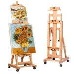 Large Painting Easel, Multi-Function H Frame Easel Solid Beech Wood Easel, Adjustable Painting Canvas Holder Stand, Tilts Flat Artist Easels with Locking Caster Wheels, Holds 2 Canvas Up to 76"