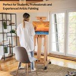 Large Painting Easel, Multi-Function H Frame Easel Solid Beech Wood Easel, Adjustable Painting Canvas Holder Stand, Tilts Flat Artist Easels with Locking Caster Wheels, Holds 2 Canvas Up to 76"