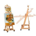 Large Painting Easel, Multi-Function H Frame Easel Solid Beech Wood Easel, Adjustable Painting Canvas Holder Stand, Tilts Flat Artist Easels with Locking Caster Wheels, Holds 2 Canvas Up to 76"