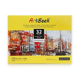 ArtBeek Watercolor Paper Block, Watercolor Block 100% Cotton 140g/300GSM (9X12 Cold Press)