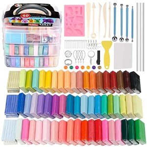 CiaraQ Polymer Clay-Oven Baked Modeling Clay with Sculpting Tools, 60 Colors, 4.7 lbs