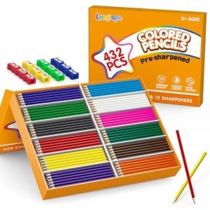 Letapapa 432 Count Colored Pencils for Kids, Pre-sharpened Colored Pencils Bulk in 12 Bright Colors, Color Pencil for Classroom With 12 Sharpeners