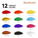 Shuttle Art Acrylic Paint, 12 Colors Acrylic Paint Large Bottle Set, 473ml/16oz Each, Rich Pigments, High Viscosity, Bulk for Artists, Beginners and Kids on Rocks Crafts Canvas Wood
