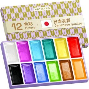 ARTISTRO Professional Watercolor Paint Set for Adults - 12 Pigment-Rich Colors, XL Pans, ASTM-I Lightfastness, High Tinting Strength Watercolor Set for Professionals made by professionals