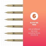 SAKURA Pigma Micron Fineliner Pens - Archival Black Ink Pens - Pens for Writing, Drawing, or Journaling - Assorted Point Sizes - 6 Pack