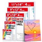 BAKEYBA Canvas Boards for Painting 20 Pack, 4 of Each 4x4, 5x7, 8x10, 9x12,11x14 Primed White Art Canvas Panels for Acrylic, Oil Paint, Watercolor