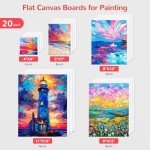 BAKEYBA Canvas Boards for Painting 20 Pack, 4 of Each 4x4, 5x7, 8x10, 9x12,11x14 Primed White Art Canvas Panels for Acrylic, Oil Paint, Watercolor