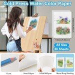50 Sheets Cotton Watercolor Paper, A5 Cold Pressed/140lb (300gsm) 100% Cotton 6 Hole-Punched Water Color Paper Bulk Acid Free Art Paper for Artists Adults Students Drawing Supplies