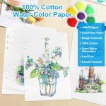 50 Sheets Cotton Watercolor Paper, A5 Cold Pressed/140lb (300gsm) 100% Cotton 6 Hole-Punched Water Color Paper Bulk Acid Free Art Paper for Artists Adults Students Drawing Supplies