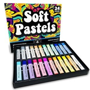 HIPPIE CRAFTER Art Supplies Set of 24 Soft Chalk Pastels, Non-Toxic, Oil-Free, Assorted Colors, Blendable, for Adults, Includes Storage Case
